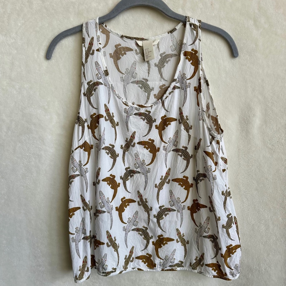 H&M Crocodile Print Tank‎ Top 8 Medium Alligator Sleeveless Scoop Neck Blouse